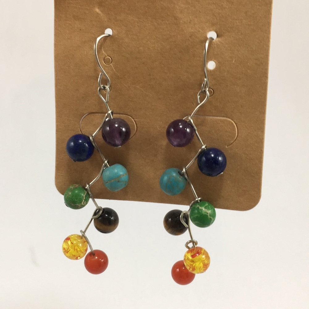 New Rainbow Chakra Dangle Bead Earrings